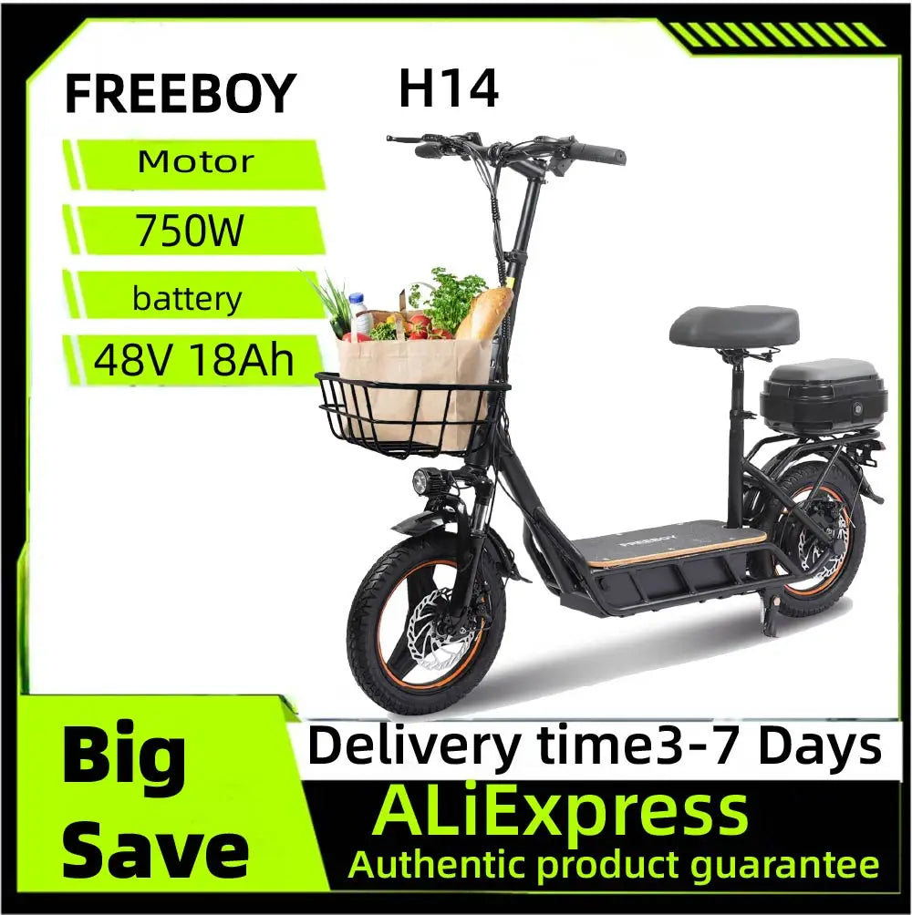 FREEBOY H14 Adult Electric Scooter 750W Motor 48V 18Ah Battery Folding E-Scooter 14  Tire city eScooter