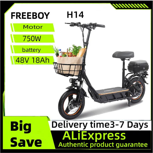 FREEBOY H14 Adult Electric Scooter 750W Motor 48V 18Ah Battery Folding E-Scooter 14  Tire city eScooter