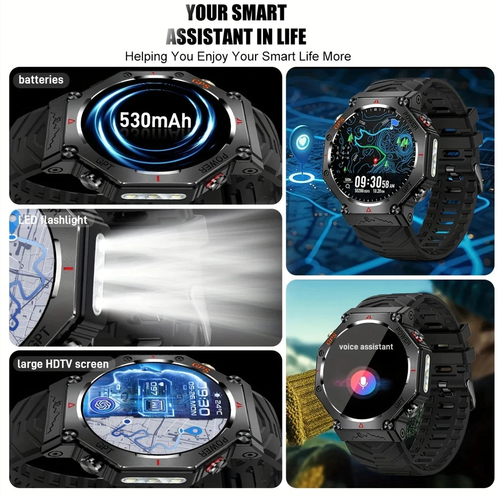SENBONO GPS Smart Watch Men Built-in GPS Bluetooth Call AI GPT Fitness Tracker Waterproof Military Sports Smartwatch for Men