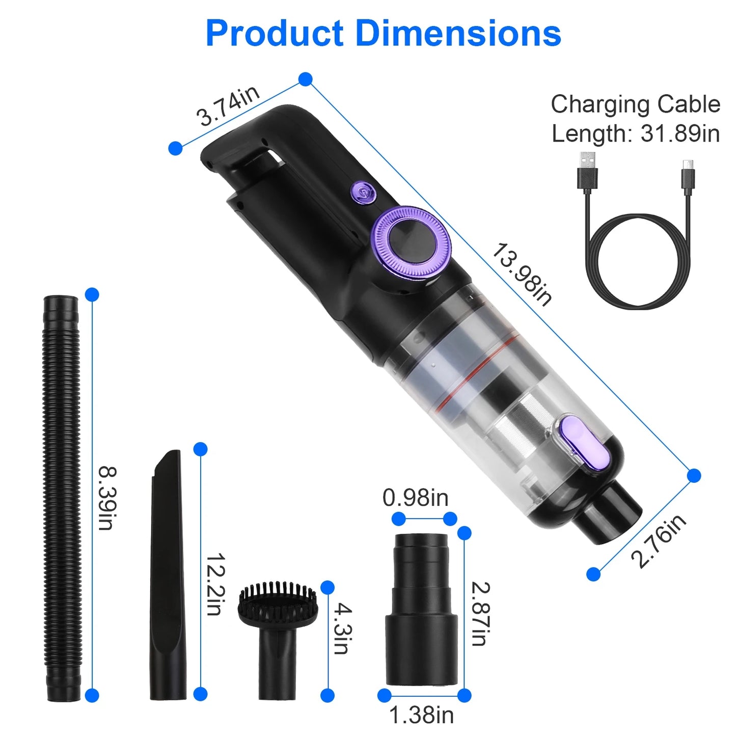 15000PA Handheld Vacuums Rechargeable LCD Display Multifunctional Low Noise High Power Cordless Car Vacuum Cleaner