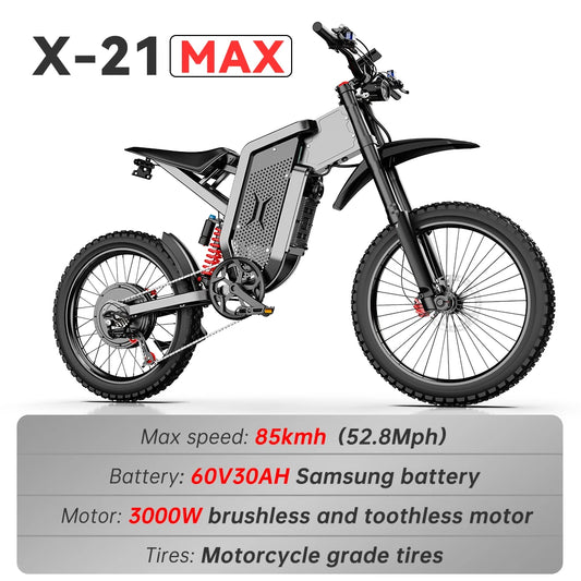 EKX X21 Max Electric Motorcycles 3000W Brushless Gearless Motors 60V30AH Lithium Battery Speed 85Kmh Adult Off Road Ebike