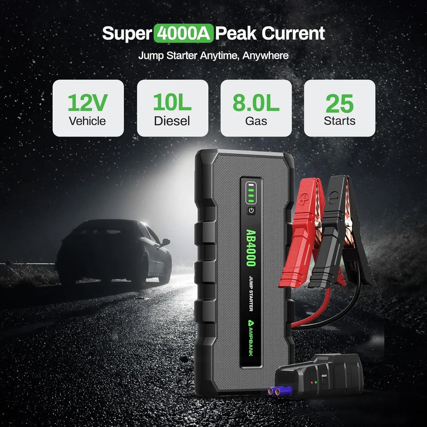 AMPBANK AB4000 Car Jump Starter 24000mAh Booster Power Bank Battery Charger Portable 12V 4000A Booster Pack