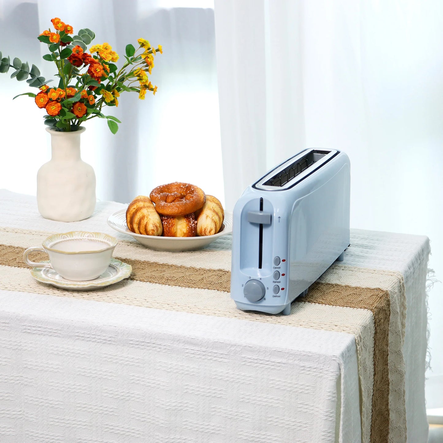 2-Slice Slim Toaster-10"Long Slot,6 Shade Settings,Cancel/Reheat/Defrost, Removable Crumb Tray,Auto Shut-Off