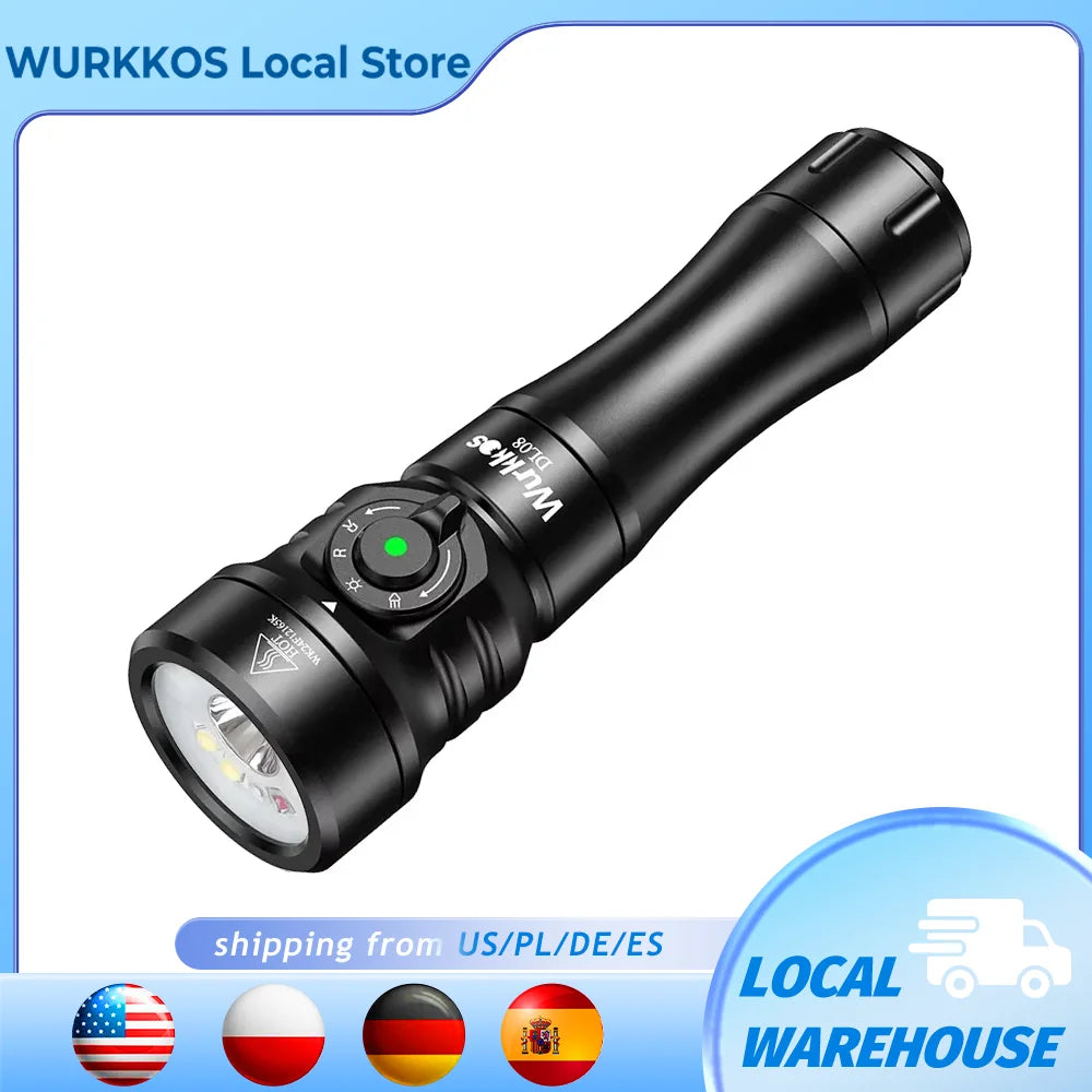 Wurkkos DL08 Powerful 3600lm Flashlight 21700 Rechargeable Diving Light with Rotary Magnetic Switch 6500K Underwater Torch IP68