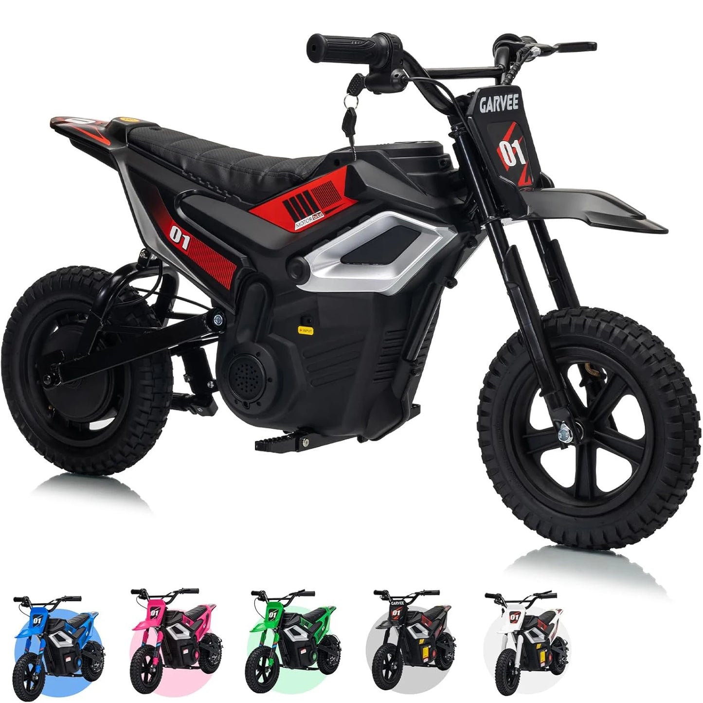 24V Electric Dirt Bike, 350W Kids Electric Motorcycle, Up to 14MPH & Max 130lb with Key Start, Throttle Grip, Manual Rear Brake