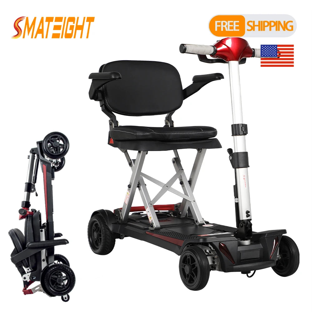 Folding Design Electric Mobility Scooter Aluminum Alloy Frame 4 Wheel Lightweight Portable for Seniors Adults Powered Wheelchair