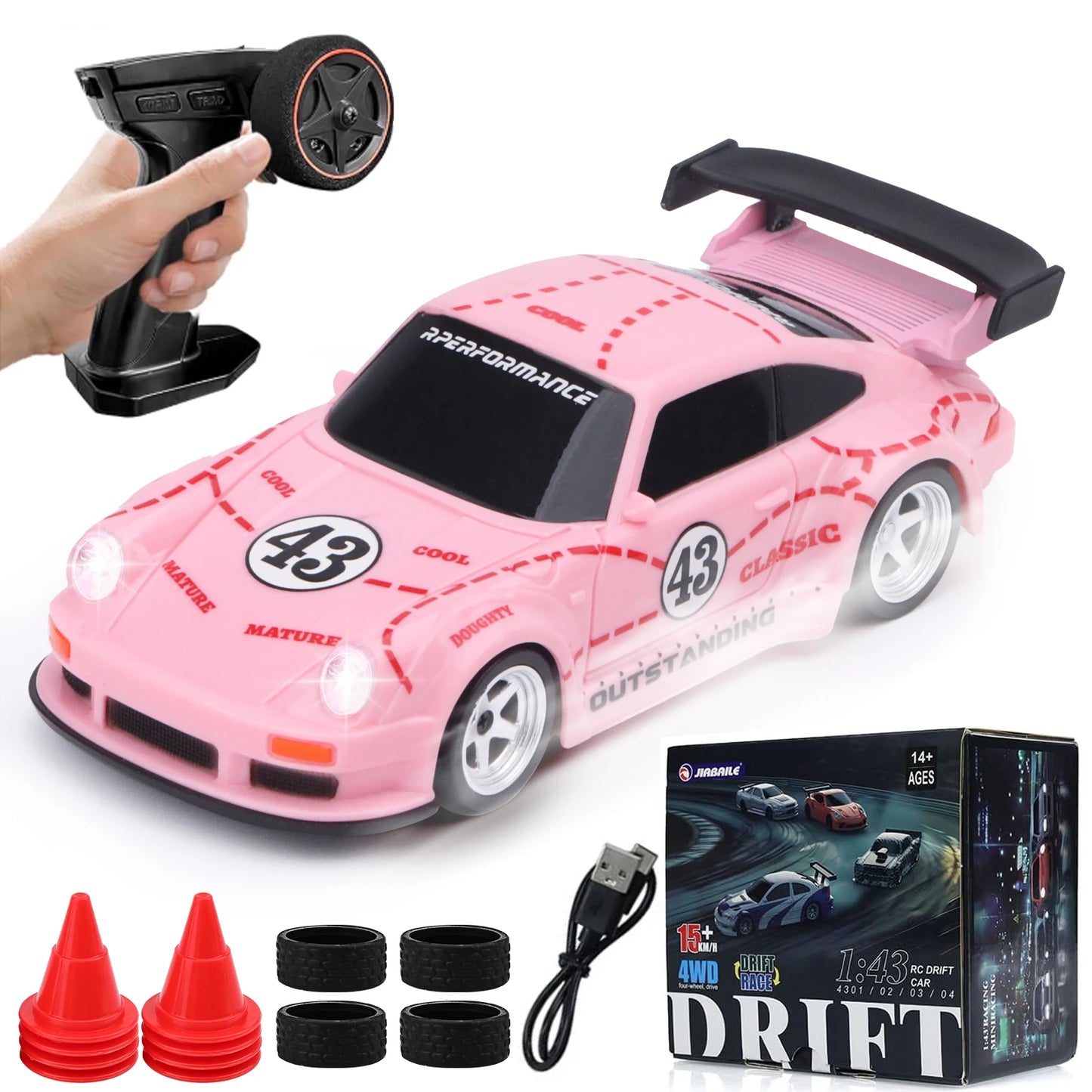 1/43 Scale 4WD Edition Mini RC Drift Car, RTR with Full Proportional Steering & Throttle, 2.4GHz Remote Control