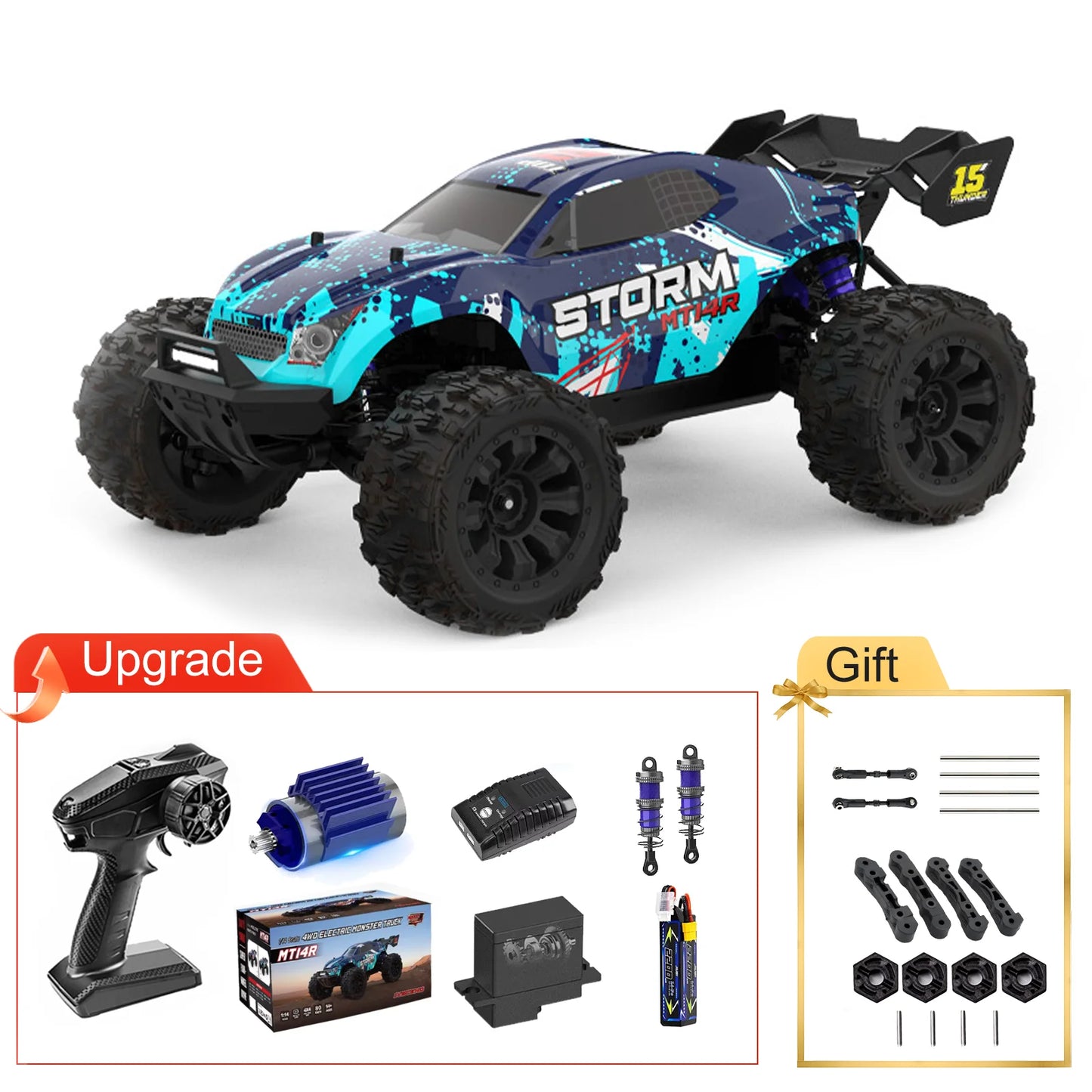 MT14R 1/14 V3 RC Car 80km/h Brushless Off-Road Vehicle Waterproof All-Terrain Remote Control Truggy with 3S 35C 2200mAh RC Truck