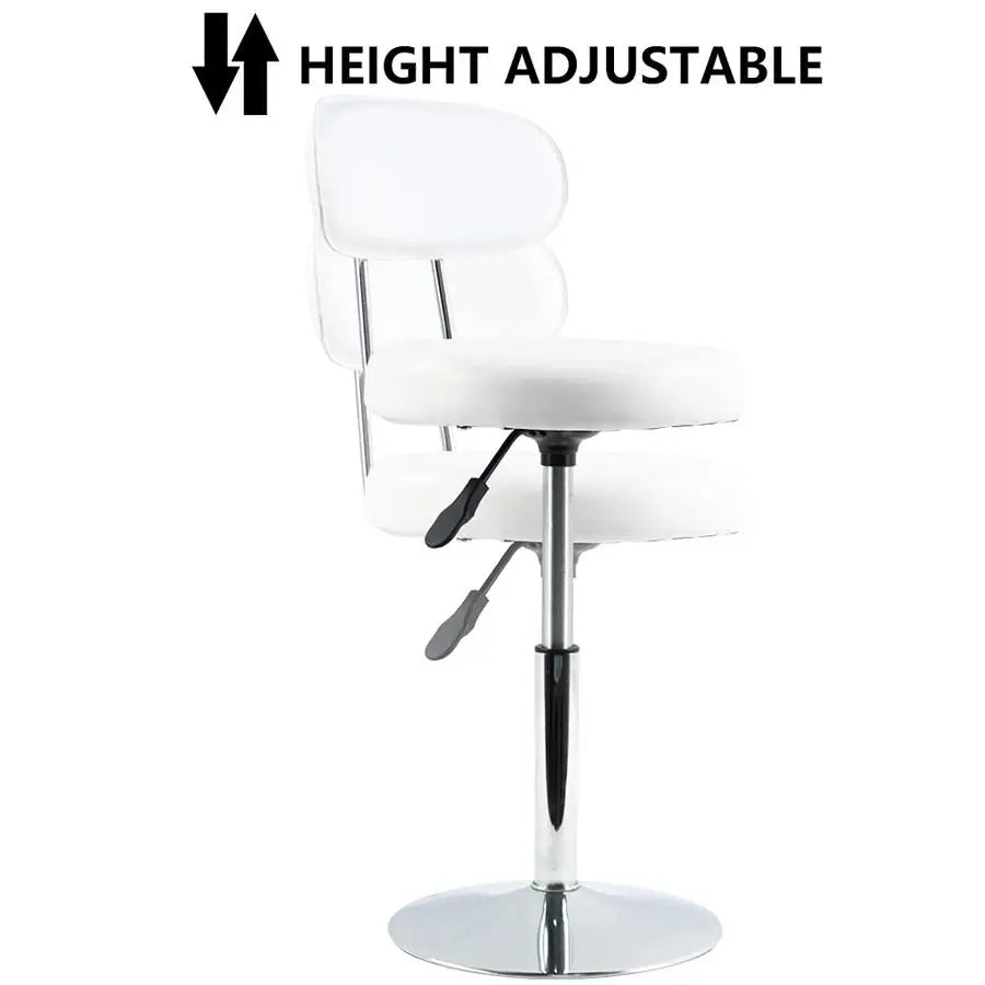 White PU Leather Swivel Salon Chair Mini Barber Shop Stool with Backrest for Manicure, Tattoo, and Office Use