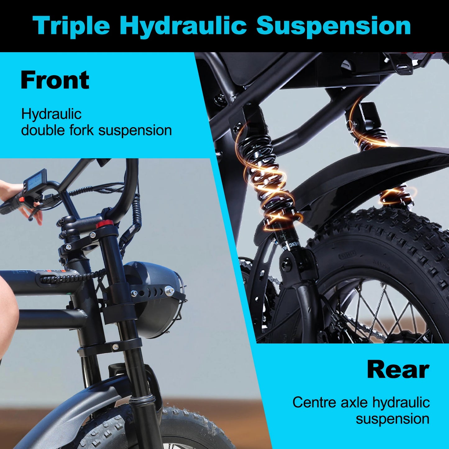 VDL Mountain Electric Bike , 16" Fat Tire Ebike, Wider Seat 800W Peak Motor, Removable Battery, Front Fork Suspension