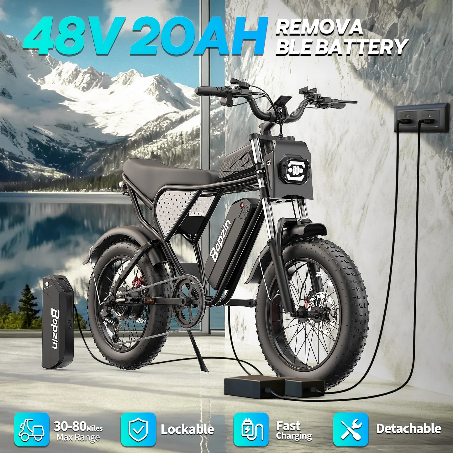 BOPZIN M22 Electric Bike 1500W 33MPH 48V 20AH 20x4.0" Fat Tire Dirt Bike Shimano 7-Speed E-Bike for Adults Commuter Motorcycle