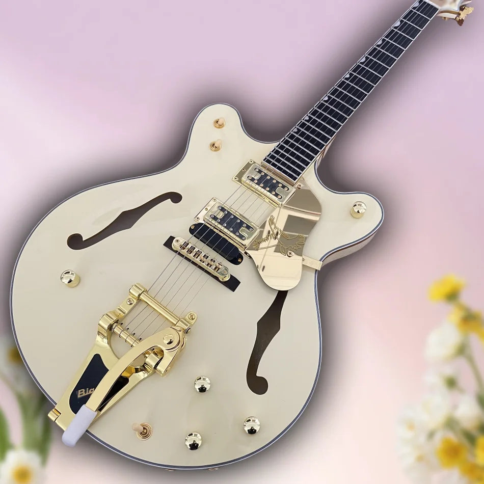High Quality Made In China Hollow Jazz Electric Guitar Maple Body And Head Gold Hardware Vibrato System Shipped From USA
