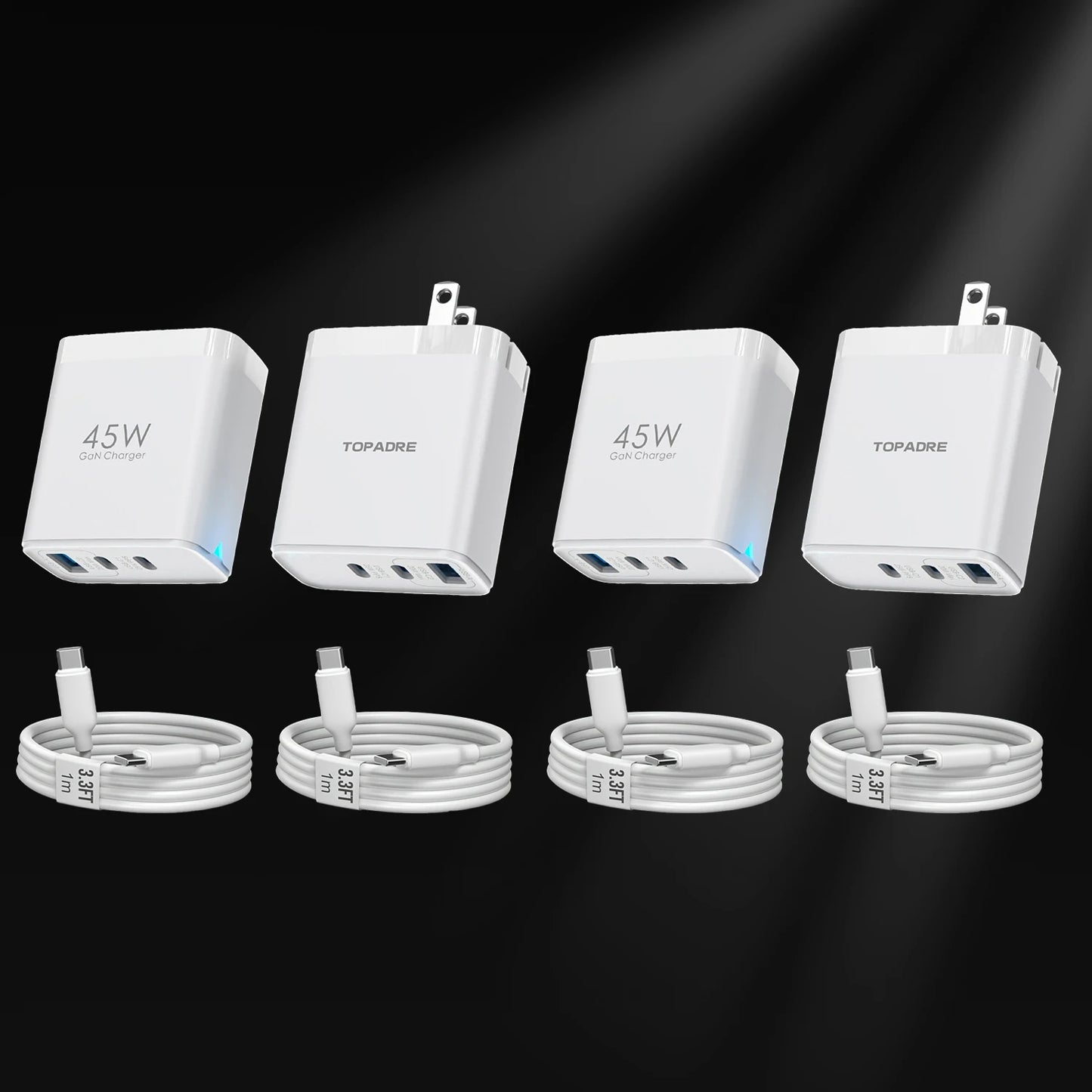 2packs 45W 3 Port USB Charger Type C Fast Charge Mobile Phone Adapter For iPhone Samsung Xiaomi Huawei Quick Charge Wall Charger