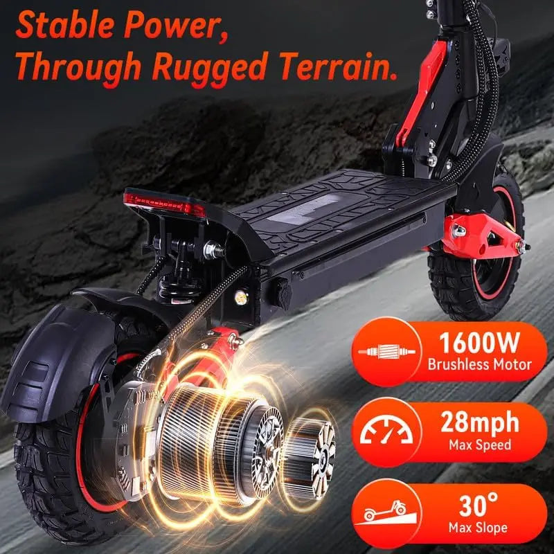 1600W Motor Adult J15 Electric Scooter Top Speed 32MPH, 48V18AH, 11-inch Off-Road Tires Sport Folding eScooter For Commuting