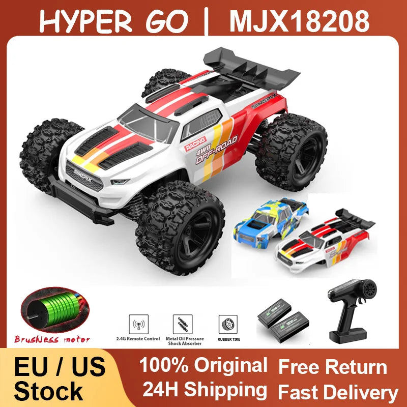 HYPER GO 1:18 MJX 18208 Remote Control Car Electric 4WD High Speed Bigfoot Off road Vehicle Desert Short Card Toy Car