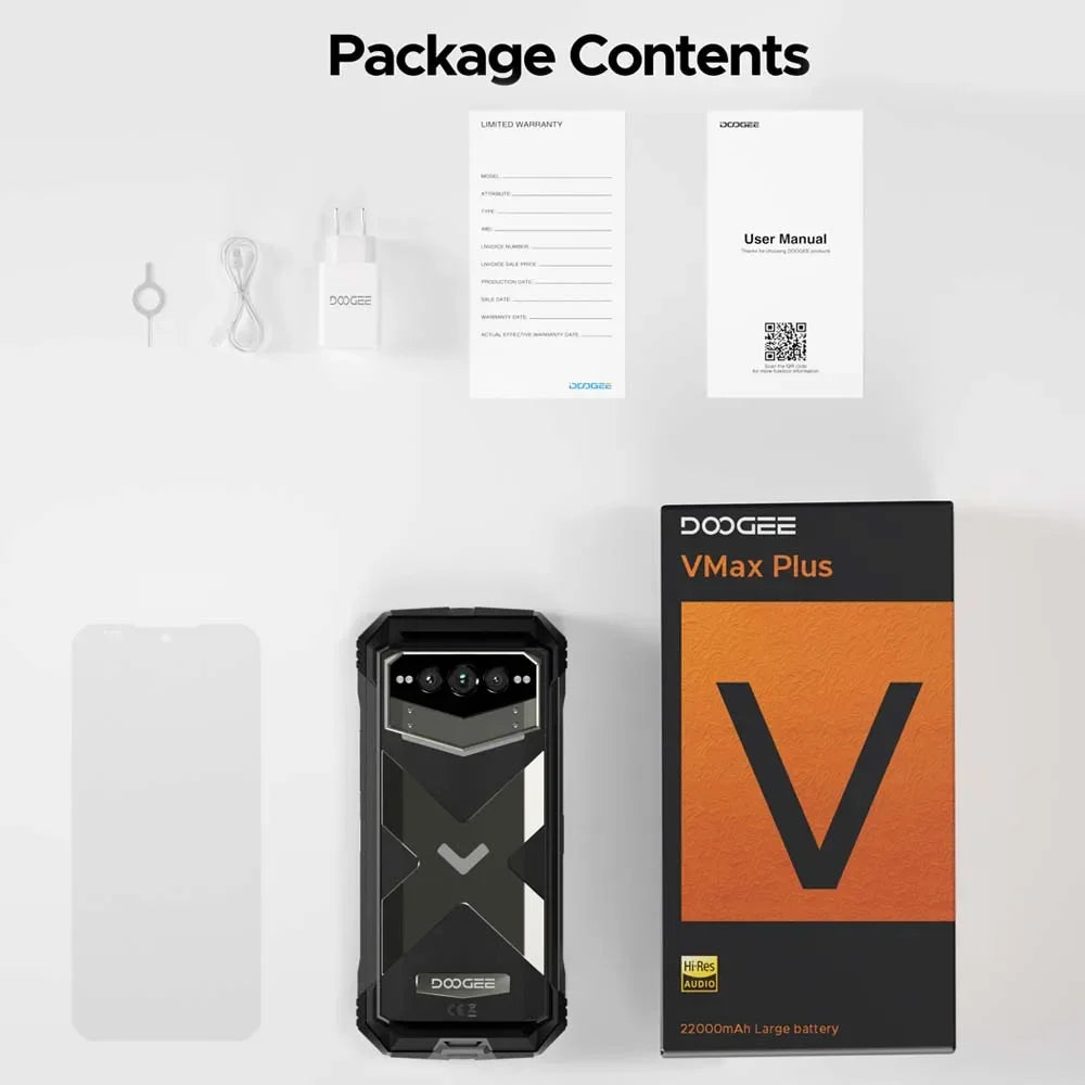 DOOGEE V Max Plus 5G Rugged Phone 6.58" Dimensity 7050 16GB+512GB 200MP Camera 22000mAh Large Battery Lighting Effect Phone