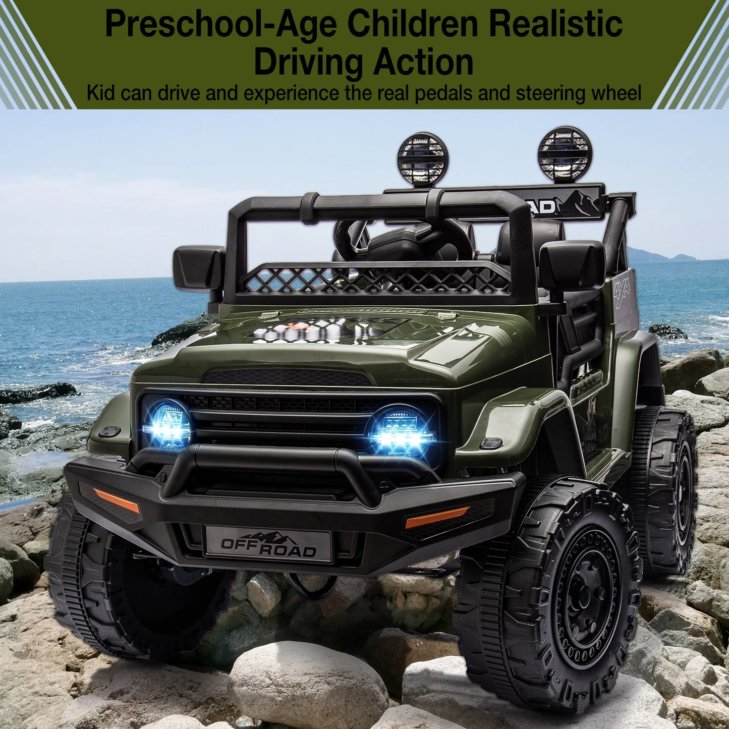 12V Kids Ride On Truck with Remote Control Spring Suspension Bluetooth Connectivity and Led Lights for 3-8years Birthday Gifts
