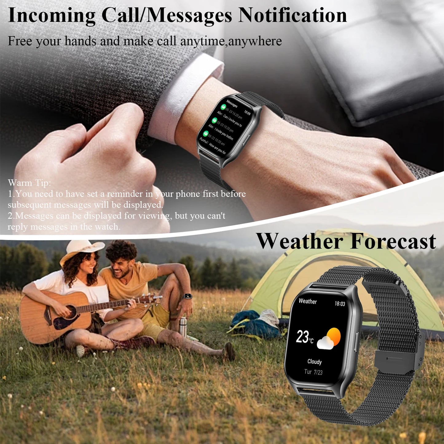 Touch Screen Sports Smart Watch With Make/Answer Call,Message Alerts,Fitness Tracking,Voice Assistant Smart Watch For Women/Men