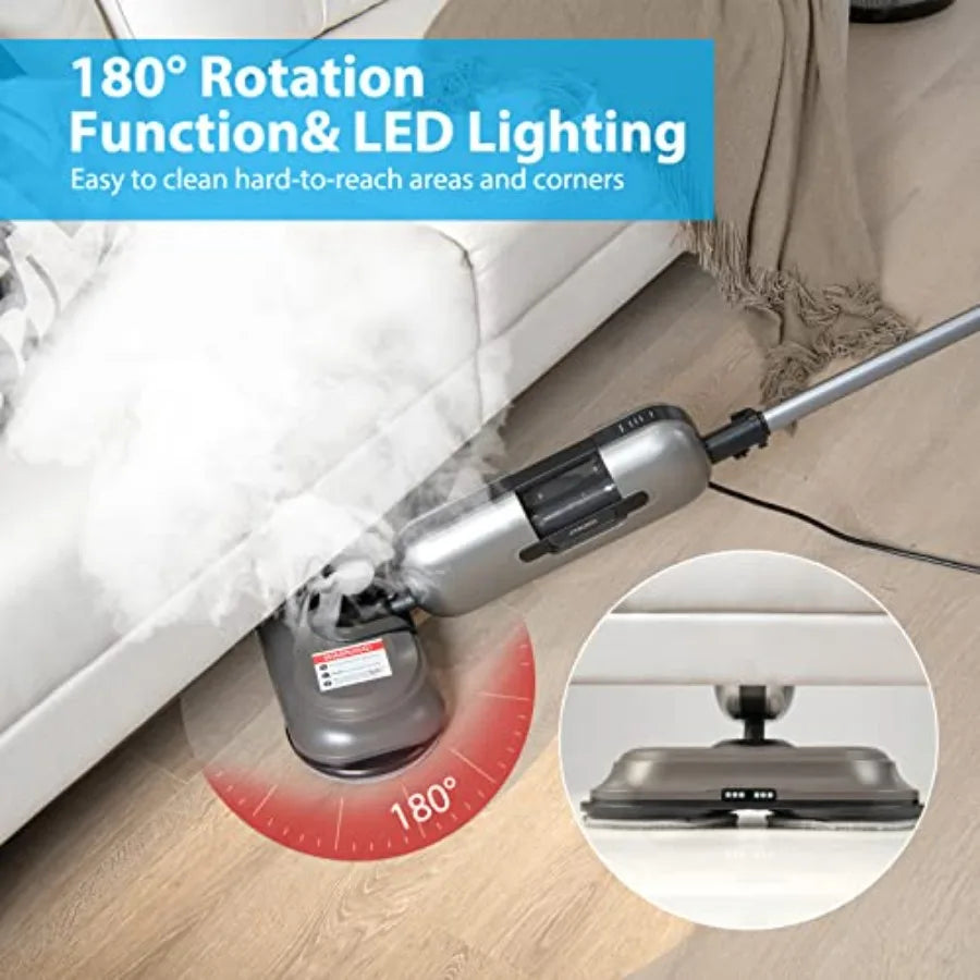 Multipurpose Steam Cleaner 180 Dual Rotating Handheld Steam Mop with 230F Hot Steam 3 Steam Levels 410Ml Water Tank Led