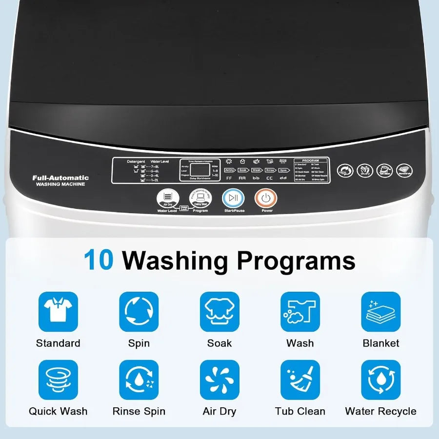 17Lbs Portable Washing Machine with10 Washing Programs 1.6 Cu. Ft. Full Automatic Washer and Spinner Combo Compact Laundry Wash