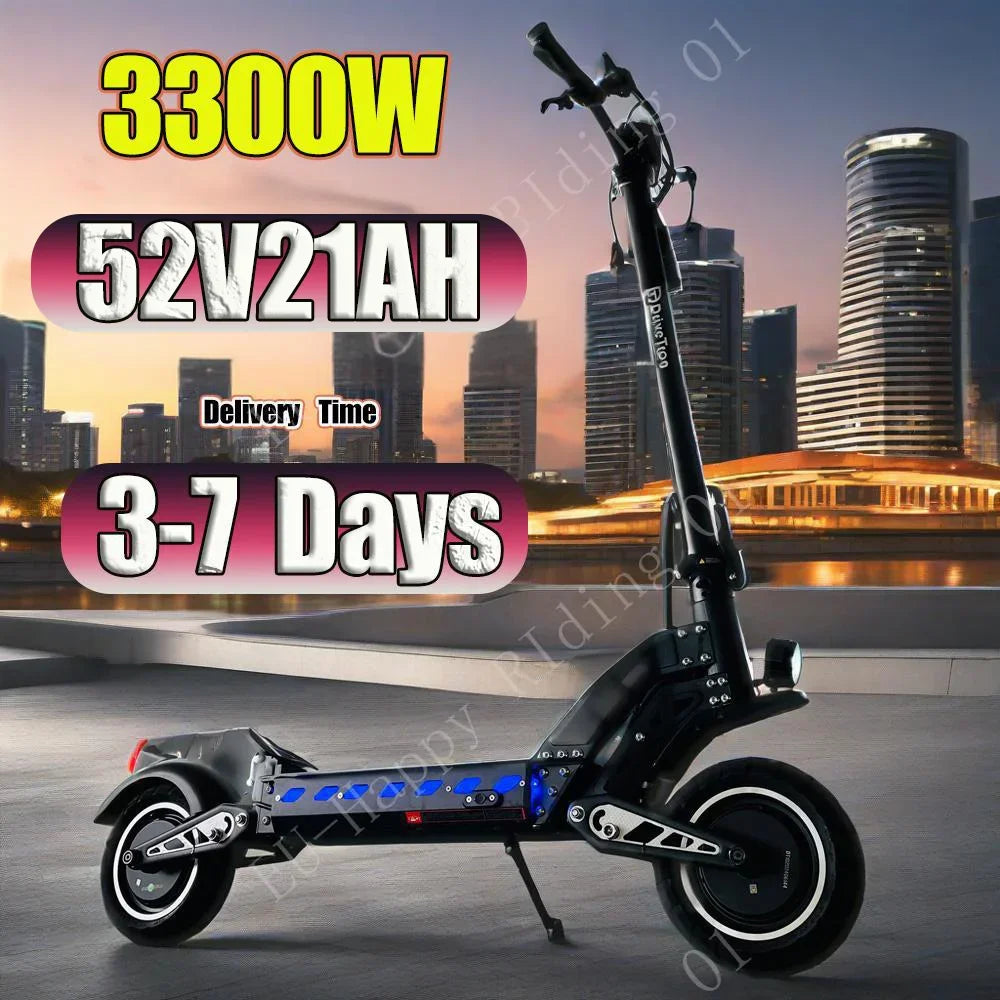 Electric Scooter DT10 3300W Double Motor 52V21AH Lithium Battery Double Suspension Fold Electric Scooter 10-Inch Vacuum Tires