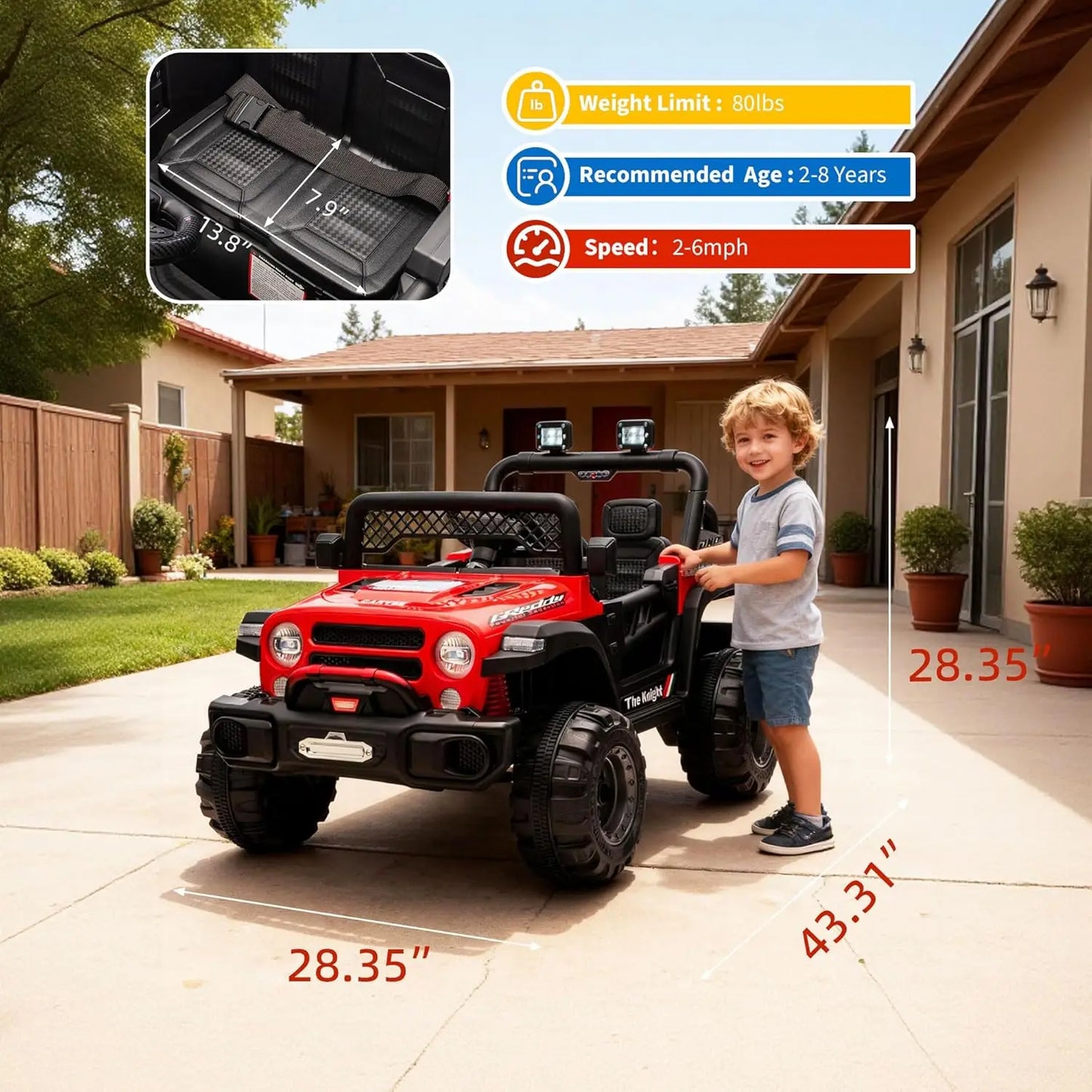 12V Kids Electric Ride-on Truck Parent Remote Control Kids' Car 3 Speeds (Max 6MPH) with LED Lights Music for Ages 2-8