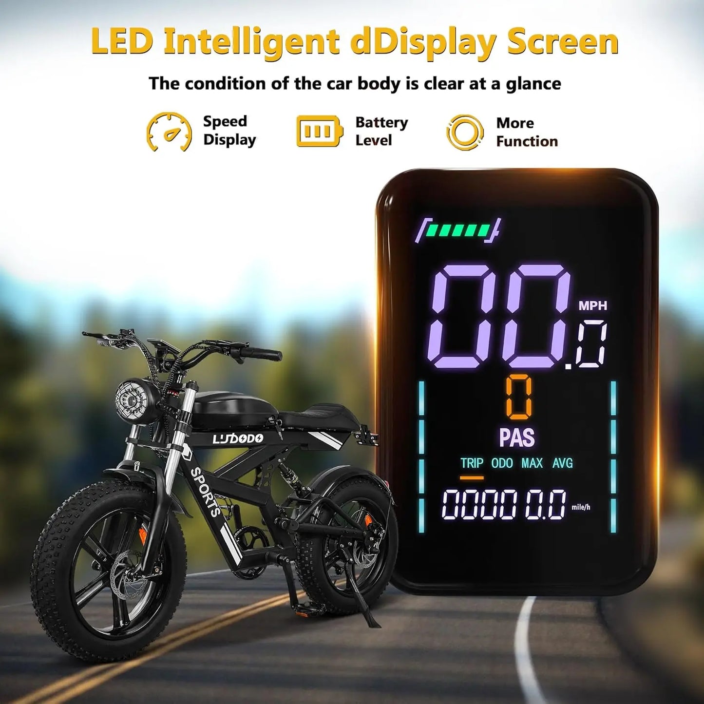 Electric Bicycle Motorcycle 1500W Peak 75Miles Snow Electric Bike 48V18AH Battery Shimano 7-Speed 20*4 Inch Fat Tire E-bike