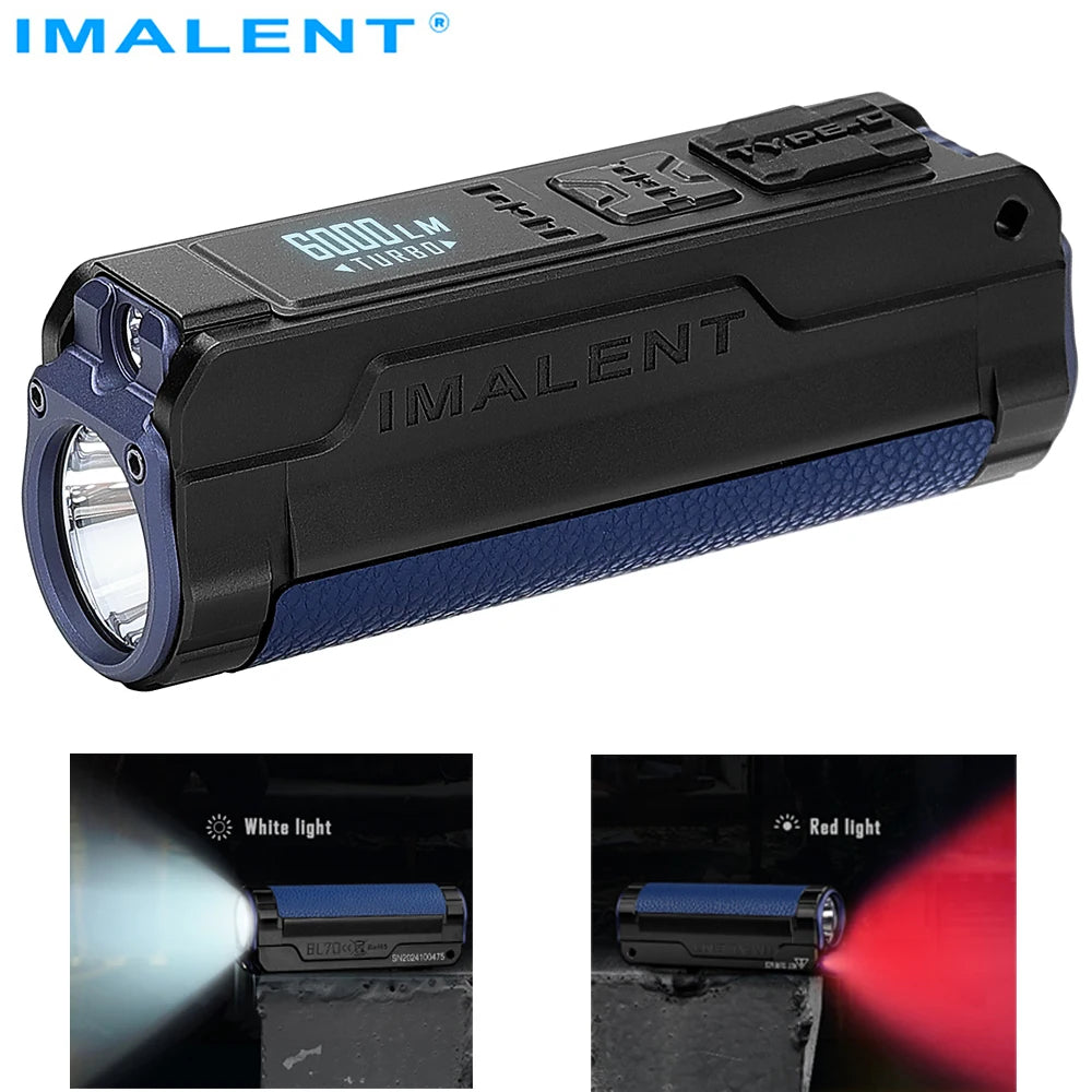 IMALENT BL70 EDC Flashlight 6000 Lumens Cree XHP70 HI LED Type-C Rechargeable Dual Light Source for Camping and Work Lights.