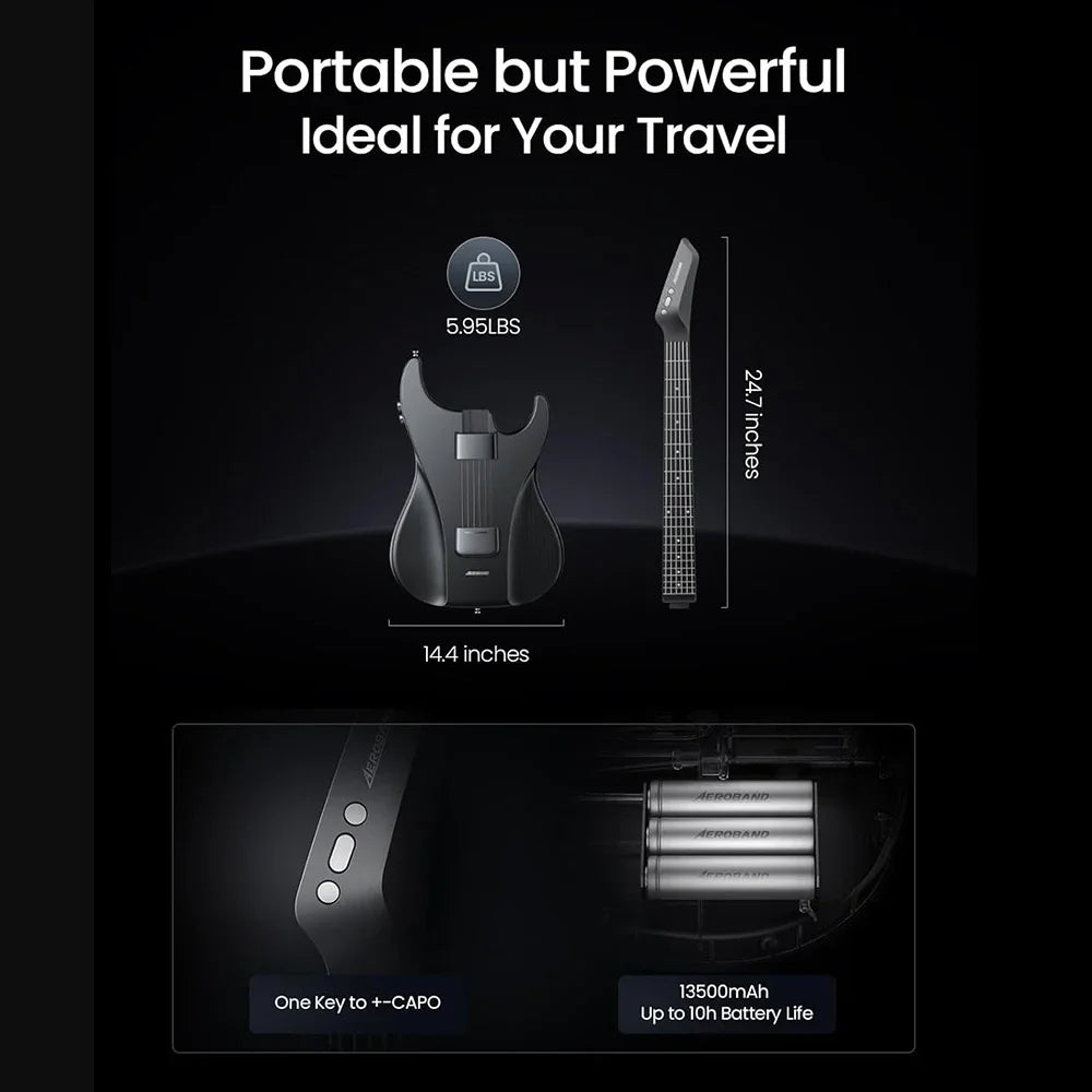 AeroBand Guitar Travel Electric Guitar Pain-Free Silicone String All-in-One 9 Sound Styles Acoustic Bass With Speaker Microphone