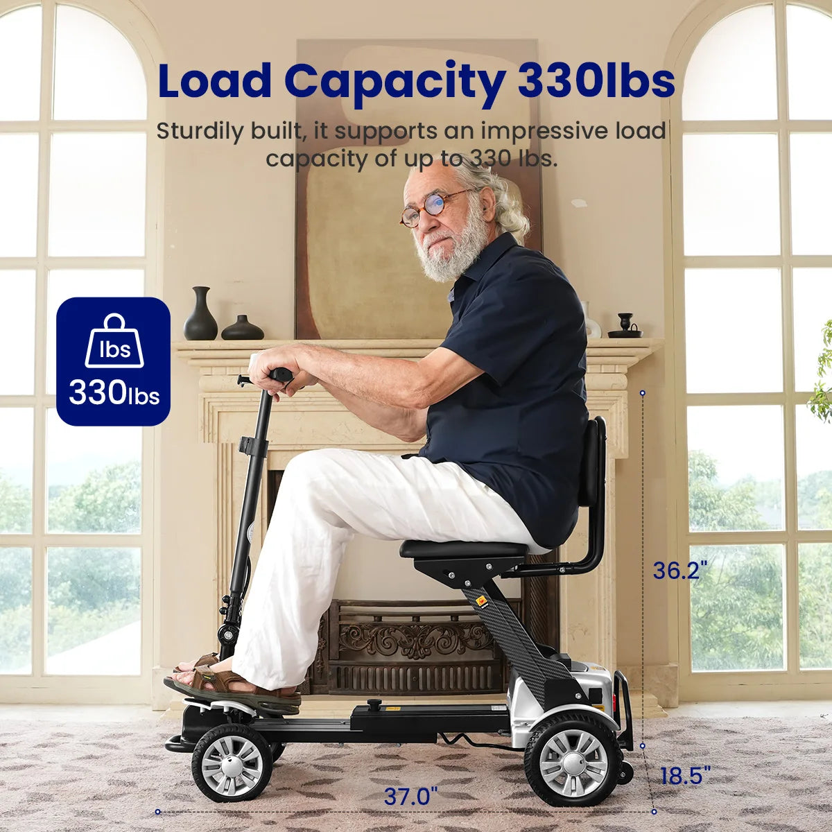 Foldable Carbon Fiber Mobility Scooter for Seniors | Electric Powered, 4-Wheel Stability, Rechargeable Battery
