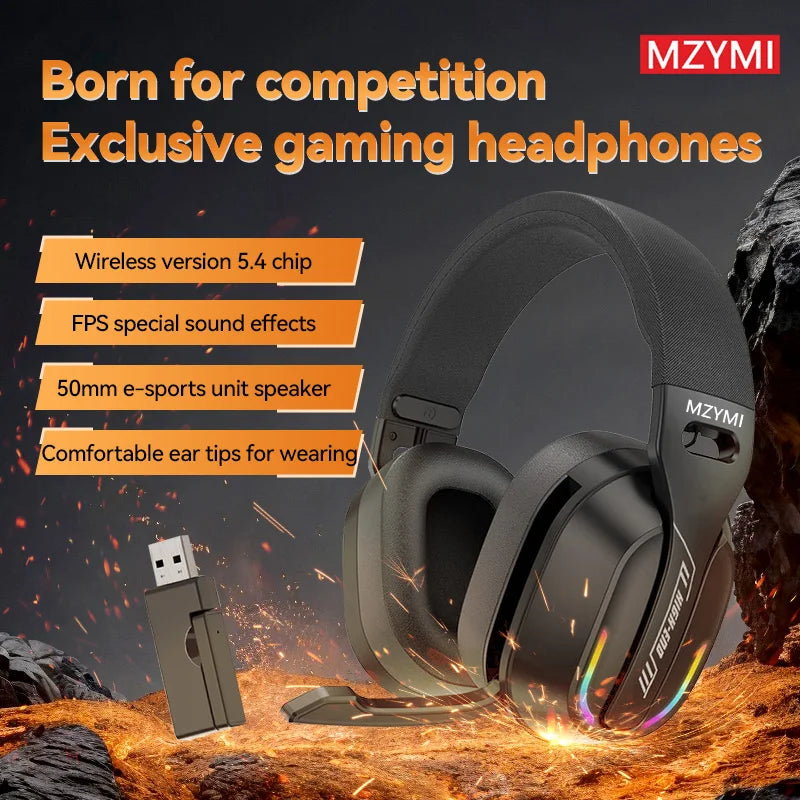 MZYMI Bluetooth 5.4 Headphones GT100 ENC Noise Cancelling 2.4G Wireless Headset Over Ear Waterproof Sports Gaming Earphones