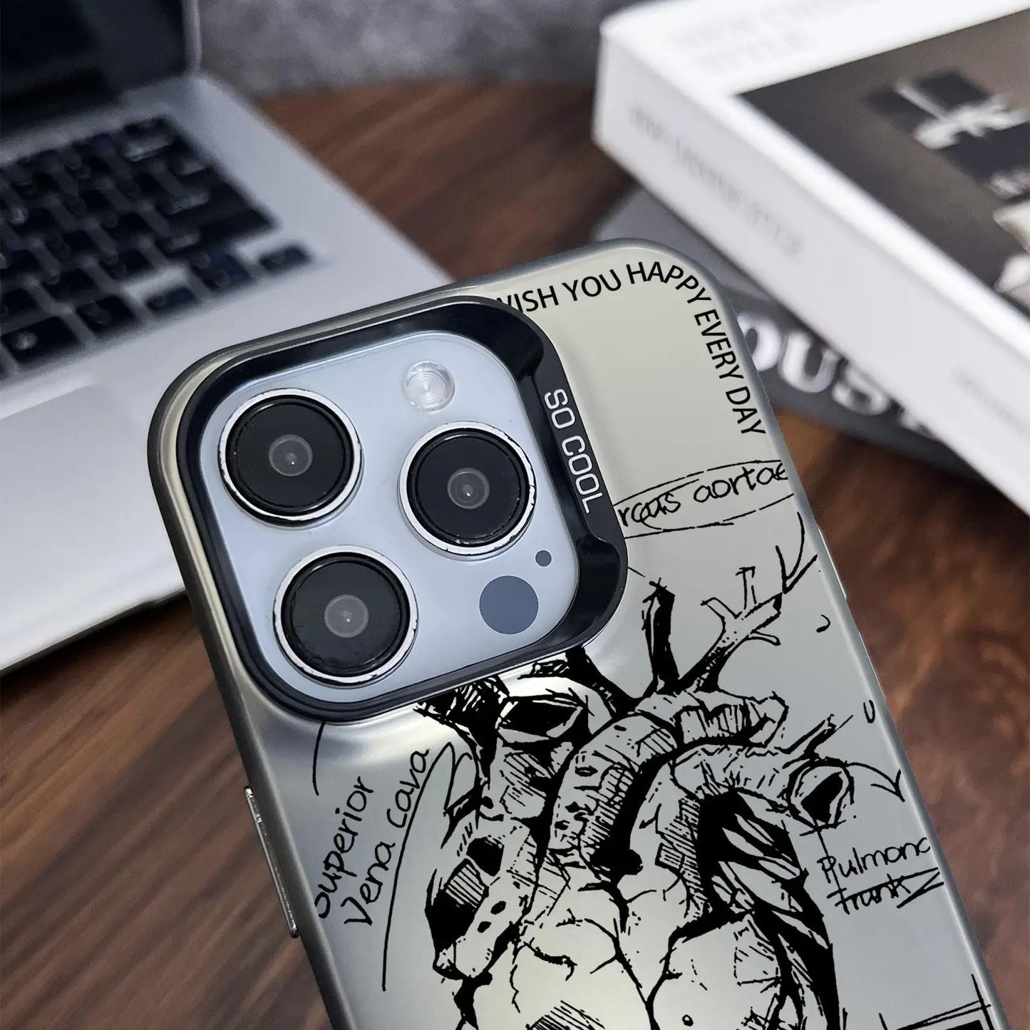 Sketch Heart Pattern Phone Case Protective Cover, Phone Accessory Compatible with IPhone 16 Pro Mone Casesax 15 Pro 14Plus 13 12 11 X/XS