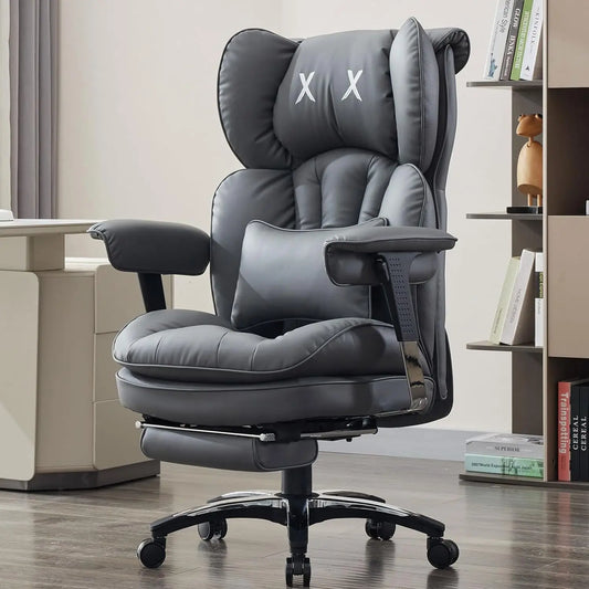 Big & Tall Office Chair with Footrest, 400LBS Capacity, PU Leather, Lumbar Support, Black Executive Chair