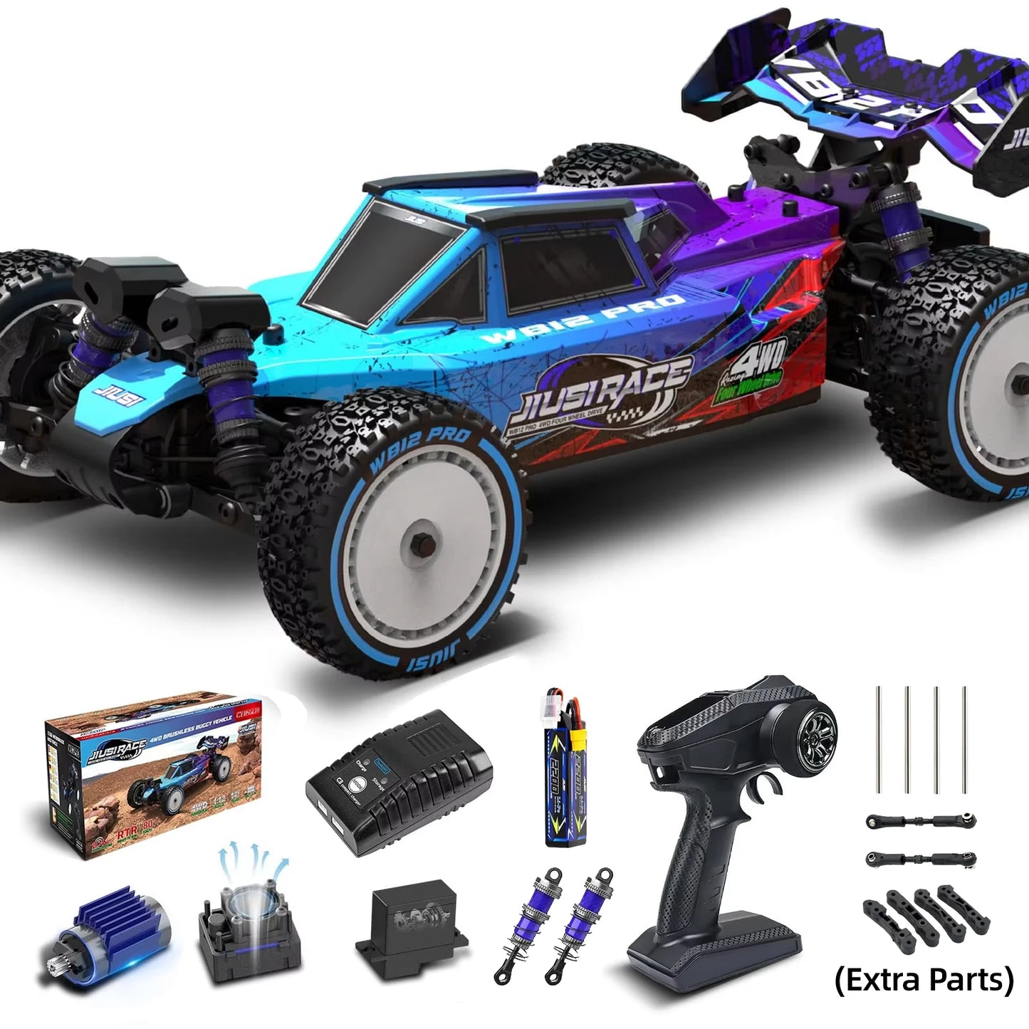 JIUSI WB12 PRO 1/12 4WD Brushless RC Car 2.4G Remote Control Racing Car 80km/h High Speed Drifting off-road Vehicle RC Toys