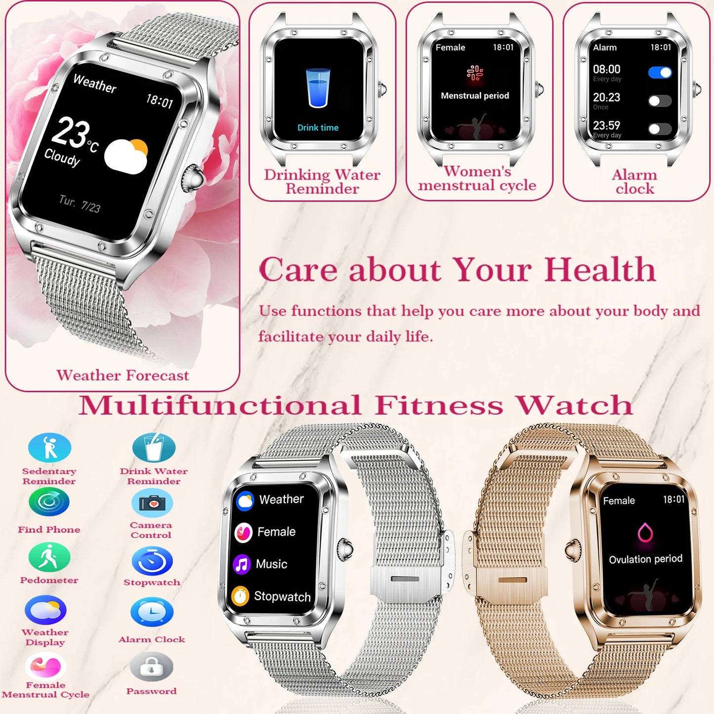 Women Smart Watch(Answer/Make Call)for iPhone/Android, Fitness Tracker/100+Sports Modes/200+Watch Faces/1.59" Screen, Ideal Gift