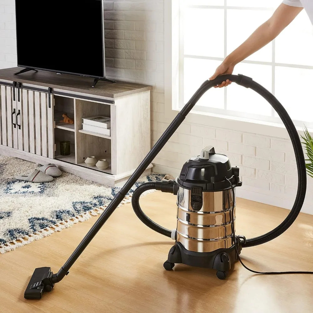 6 Gallon Wet Dry Vacuum Cleaner, 3.5 HP Stainless Steel Tank, Grey/Black for Home and Shop Use