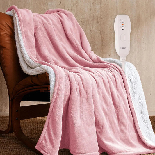 50x60 Flannel Electric Blanket with 5 Heating Levels, Auto-Off & Overheat Protection, Machine Washable - Pink Gift