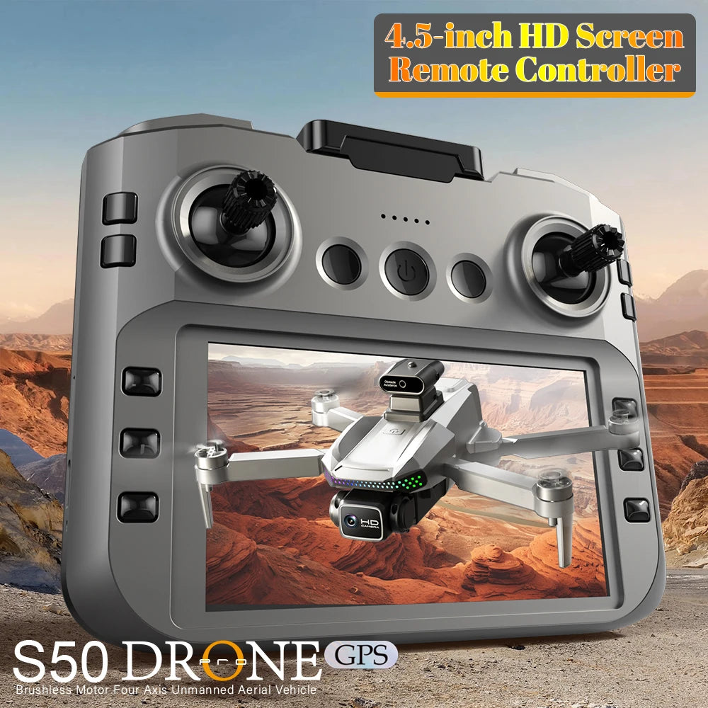 S50 PRO GPS Drone with 2 Batteries, 4.5-inch Large Screen Remote, Real-Time HD Camera, Obstacle Avoidance, Extended Flight Time