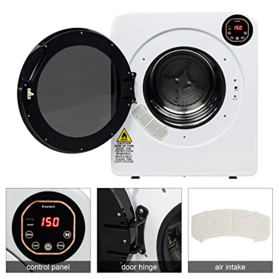 Portable Laundry Dryer 3.22 cu ft Compact Front Load Stainless Steel Clothes Dryer with Exhaust Pipe LCD Control Panel a