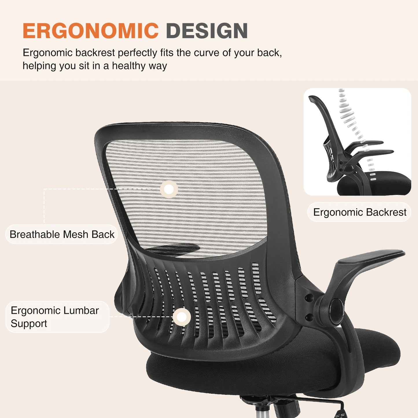 JHK Ergonomic Mid-Back Mesh Backrest Office Desk Chair Computer Lumbar Support Rolling Swivel Gaming Chairs With Wheels For Home
