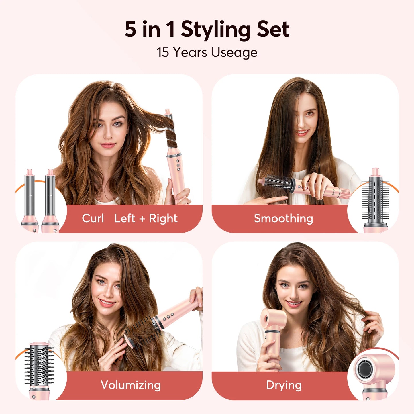 Bopcal 5 In 1 Hair Dryer Hot Air Comb Electric Hair Curling Iron 1200W High Speed Blower Multifunctional Styling Tools Hairdryer