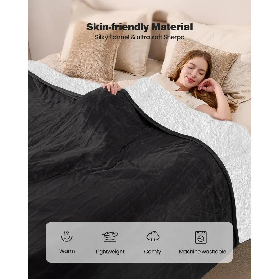 Electric Blanket King- Soft Heating Blanket Dual Control and 9 Heat Levels 10H Timer Soft Flannel to Sherpa Fast Heating Electr