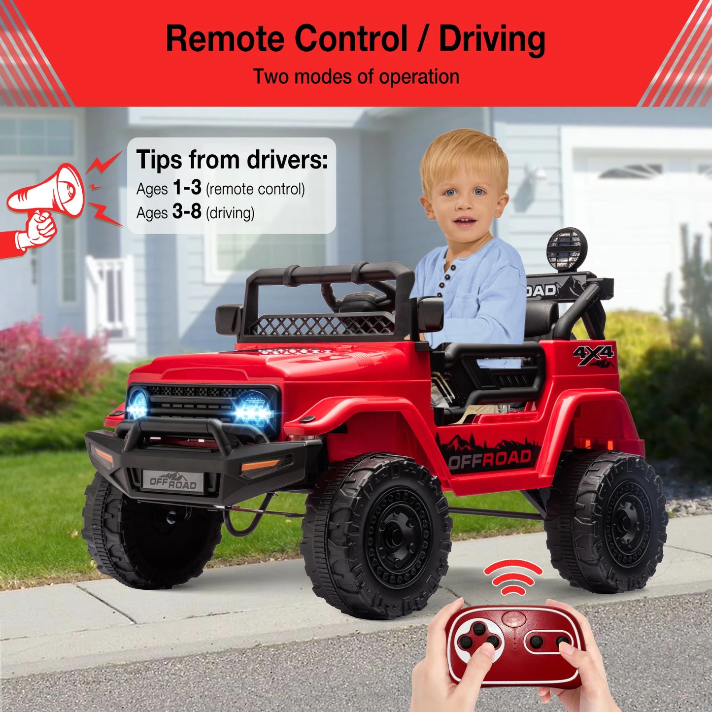 12V 3-8 Years Kids Ride On Car with 2 Seater Electric Vehicle Toy Truck Spring Suspension w/Remote Control Rechargeable