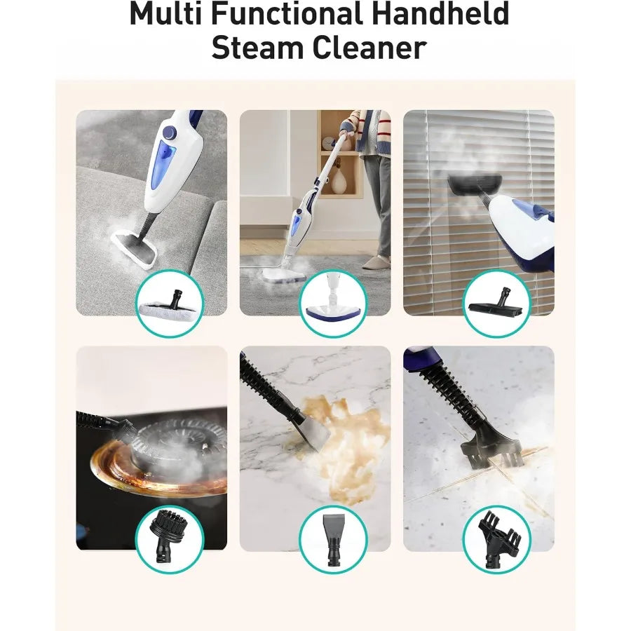 12-in-1 Steam Mop Fast 15-Sec Heat-Up 1500W Detachable Handheld Steam Cleaner with 2 Dirt Grip Pads Removes 99.99 Stubborn Stai