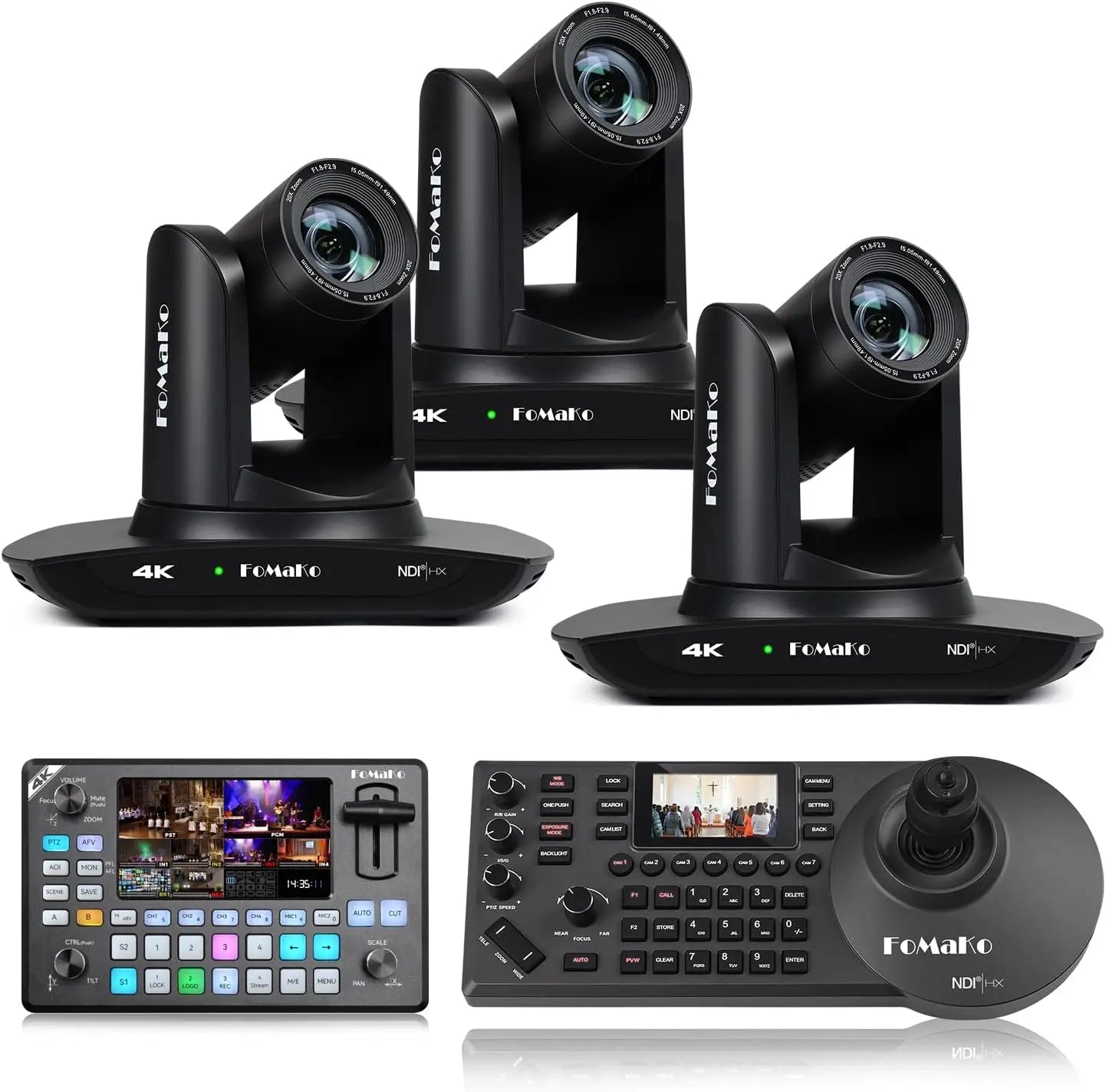 FoMaKo 4K PTZ Camera HDMI NDI, 20X Optical Zoom AI Auto-Tracking Gen 3,for Sports Live Streaming (K20UH NDIX3+KC602+KC608N)