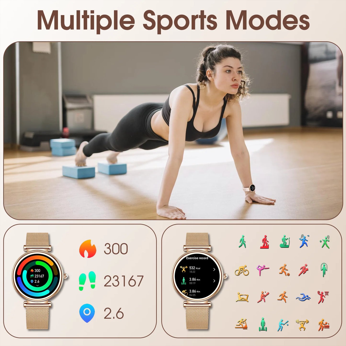 Women's Smart Watch, 1.2-inch (approximately 3.2cm) Fitness Tracker Watch With Wireless Calling And Multiple Sports Modes