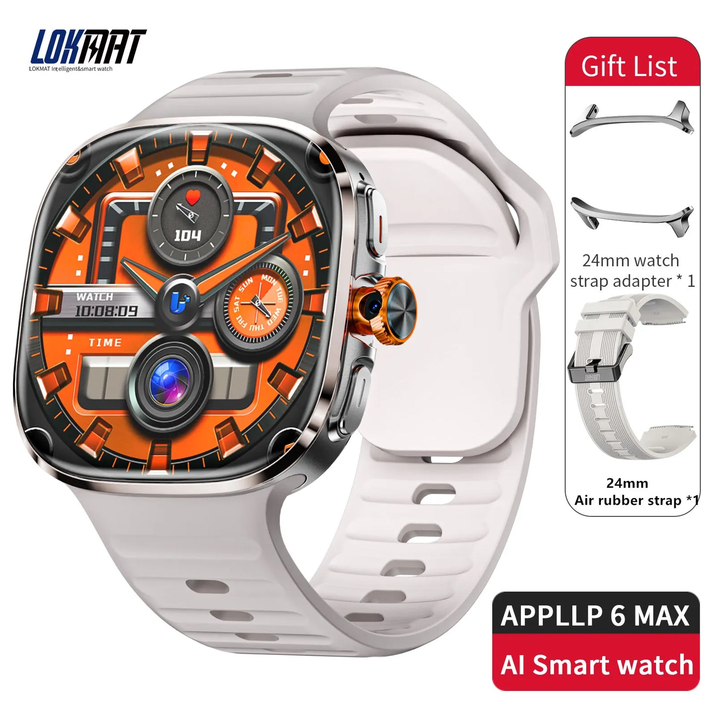 LOKMAT New APPLLP 6 MAX Android Smart Watch Phone Amoled Touch Screen Rotating Camera AI Translation Function Chatgpt