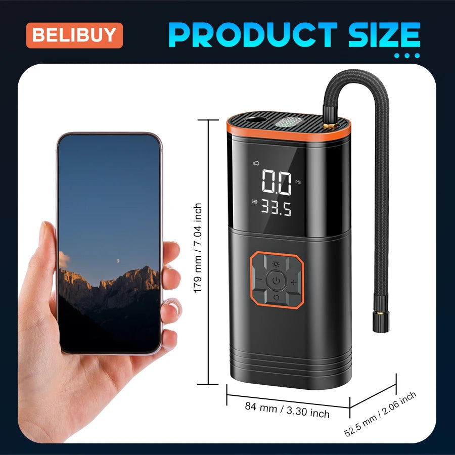 BELIBUY Car Air Pump Air Compressor Car Air Pump Car Tire Inflator USB Mobile Power Supply Suitable for Cars and Motorcycles