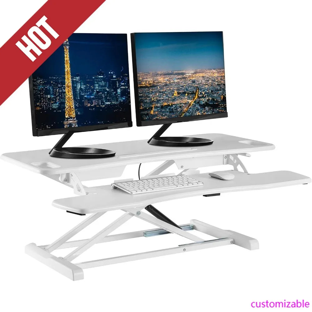 HOT-Standing Desk Converter - 37 Inch Adjustable Sit To Stand Up Desk Workstation, MDF Wood, Ergonomic Desk Riser With Keyboard