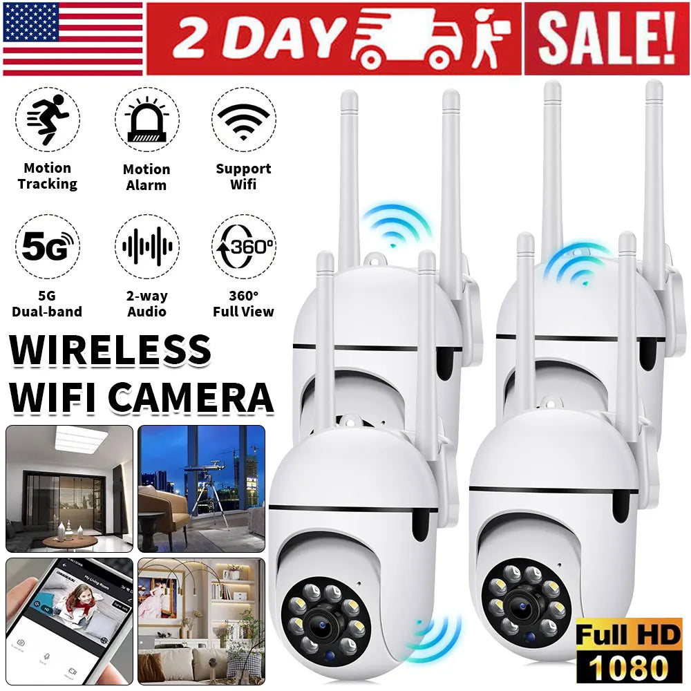 4pcs Ultra HD 1080P Wireless Security Cameras with Motion Tracking, Dual-Band WiFi & 5G, 360° View - Indoor/Outdoor Home Surveil